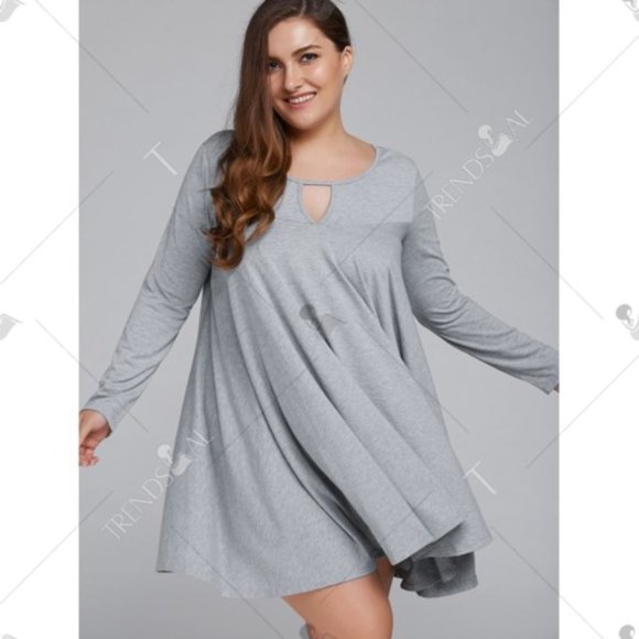 Yi Zhan Gray Flounce Keyhole Neck Hi-Back Lo-Front Cotton Dress Top XL(14) - Picture 3 of 7